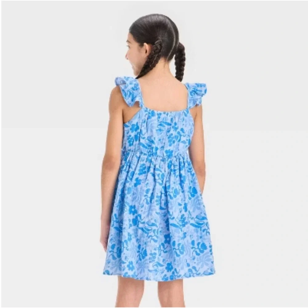 Bluey Dress Large 10 12 Blue Cotton Gauze Flutter Sleeve